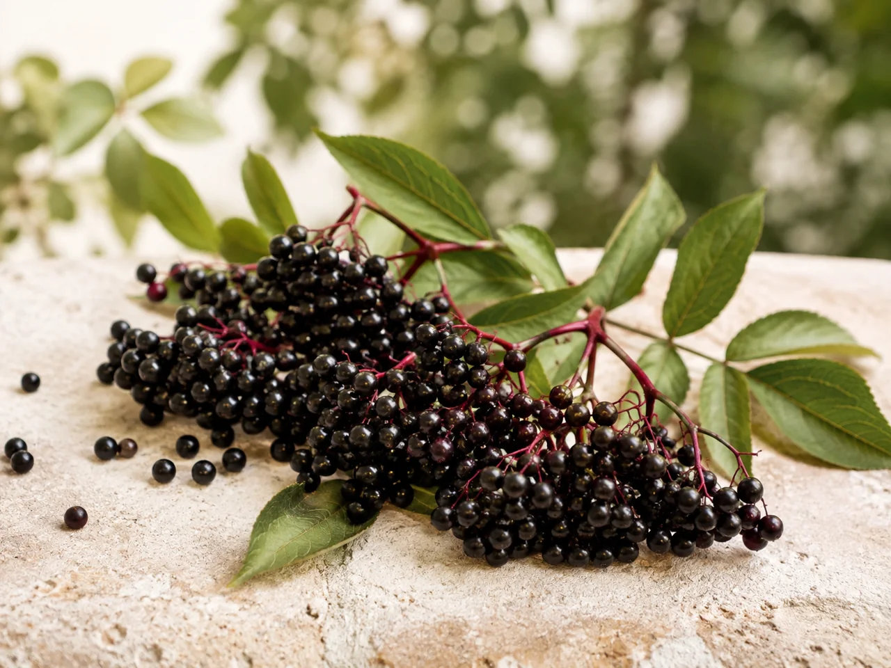 Elderberries arranged for botanical study