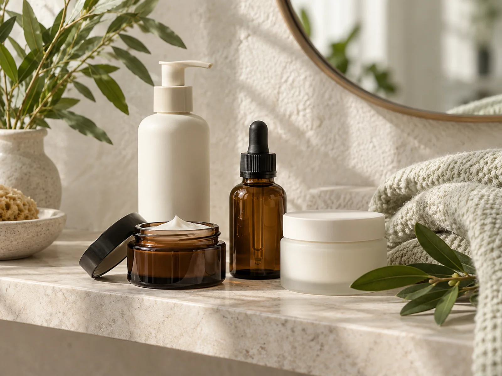 A jar of plain fragrance-free cream beside a folded white towel